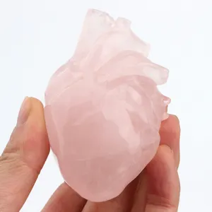Oyma kristal taş anatomik kalp küçük gül kuvars kırmızı brecciated jasper kristal kalp şeklinde organ oyma