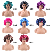 Bonnet en satin, bonnet en soie, bonnet pour dormir, double couche, grand bonnet en satin avec bande de maintien, bonnet de nuit pour femmes, noir