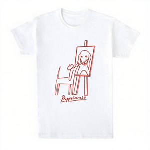 T-shirt bianca Puppycasso con stampa artistica rossa, taglia unisex per adulti - Product Image 2