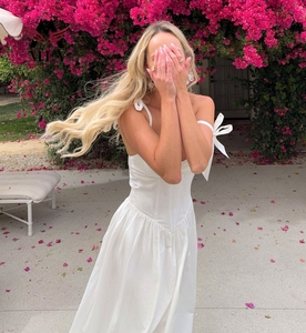 Summer Casual Boho Tie Sleeveless square Neck Beach Cover up Dress White <span class=keywords><strong>a</strong></span> Line Vaction Beachwear - Product Image 4