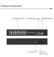 Switch PoE 16 ports 10/100 Mbps avec 2 ports Gigabit Uplink et 1 port SFP RJ45 pour système de sécurité CCTV, capacité 9,2 Gbit/s, prise en charge VLAN, portée 250 m