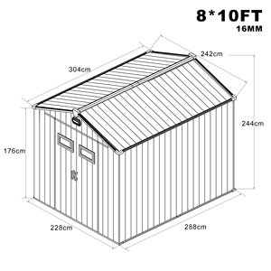 <span class=keywords><strong>Abri</strong></span> <span class=keywords><strong>de</strong></span> <span class=keywords><strong>jardin</strong></span> en résine plastique 8x10 pieds pour outils, avec aspect bois et plancher intégré - Product Image 2