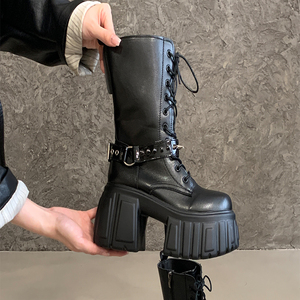 Botas de Tobillo para Mujer, Nuevas 2025, con Plataforma y Tacón Grueso, Punta Redonda, para Invierno, Aumento de Altura de 9.5CM, Talla 40 - Product Image 1