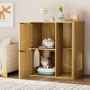 Mueble para arena de gatos de madera clara de 31.5 pulgadas con árbol para gatos, puertas dobles y almacenamiento - Product Image 4