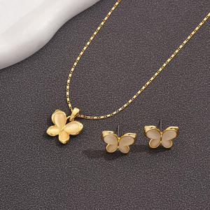 סט תכשיטי פרפר משובץ יהלומים מצופה זהב אמיתי, פשוט ורב-תכליתי, רב-מכר באירופה ובאמריקה - Product Image 3