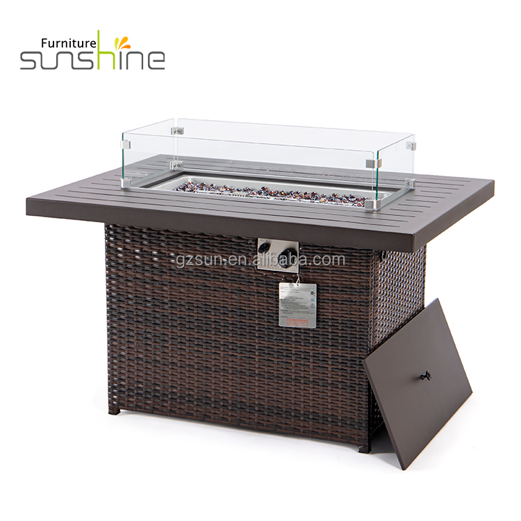 Ротанговый камин, огонь, открытый газовый стол, набор алюминиевых столов, газовые столы 55000 Btu