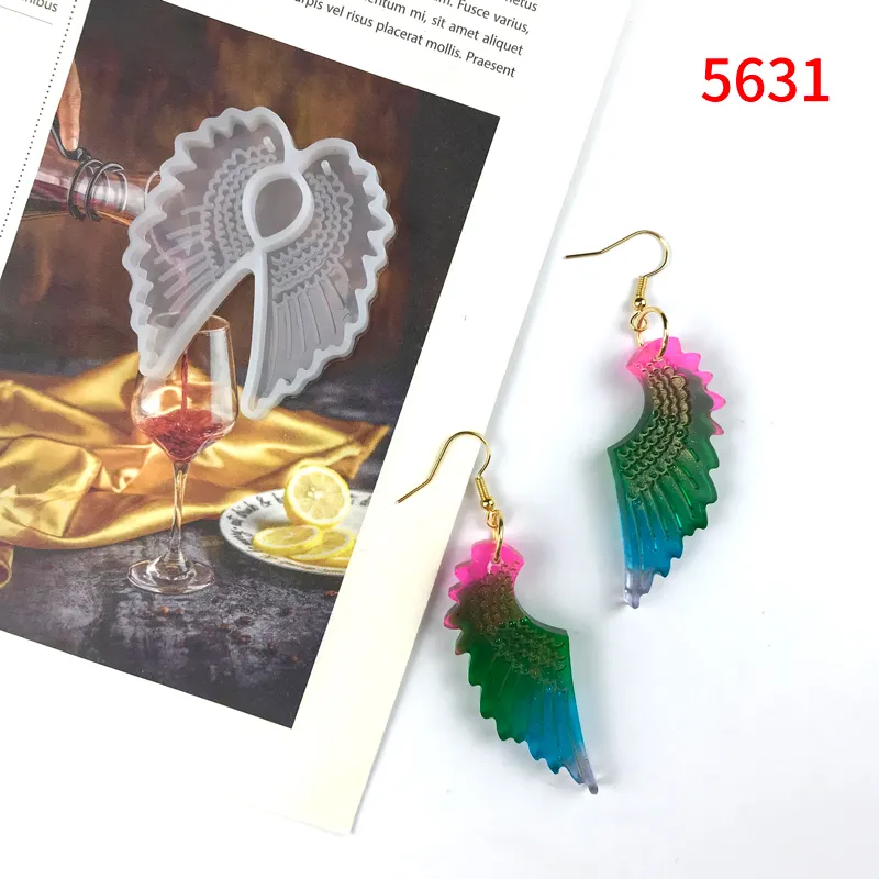 Brinco de resina de silicone asas 5631, molde de brincos brilhantes, resina epóxi, fabricação de joias