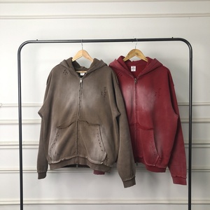<span class=keywords><strong>Felpa</strong></span> con cappuccio <span class=keywords><strong>oversize</strong></span> da uomo con zip, stile vintage, lavaggio acido, pesante 400gsm, effetto distressed, tinta unita, casual, alla moda, all'ingrosso - Product Image 3