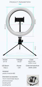 Trípode de anillo de luz LED de 10 pulgadas, 3 modos, 10 niveles de brillo, fotografía de teléfono, maquillaje, transmisión de vídeo de YouTube, fuente de alimentación duradera - Product Image 6