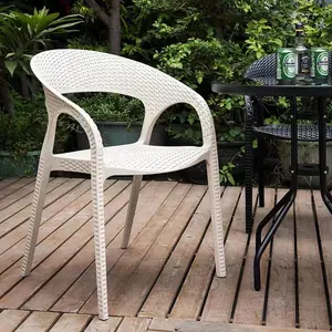 Set plastik furnitur luar ruangan, set PVC kursi anyaman, kursi makan hitam putih, rotan, taman, teras, luar ruangan