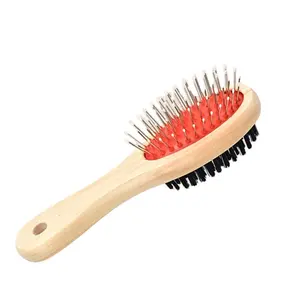 Animal Grooming Tool Cleaning comb Double Sided Original Wood Handle Pet Brush