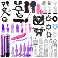 Kit de bondage BDSM 47 pièces : menottes, pinces à tétons, fouet, plug anal, vibrateur, jouets sexuels SM pour femmes et hommes