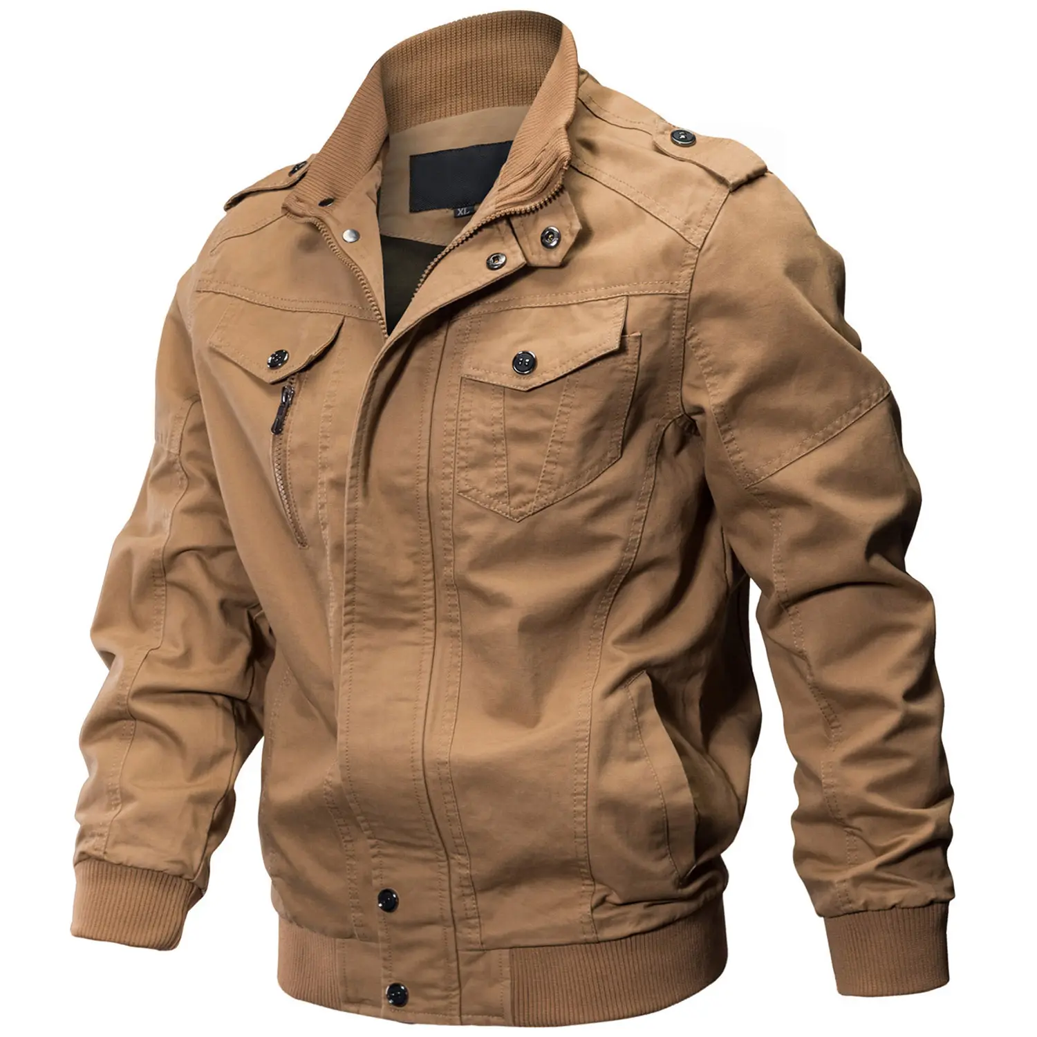 Pakaian Vintage Retro risleting penuh desain baru, dengan saku ritsleting, jaket Bomber Pilot kasual musim gugur, pakaian luar kargo