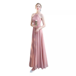Bridesmaid Dresses Long A-Line Chiffon Natural Waist Halter Neckline Solid Color Korean Style Wedding Sister Outfits - Product Image 5