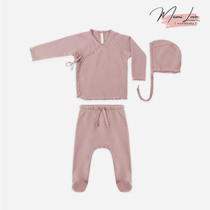 Conjunto de Ropa de Bebé de 3 Piezas: Pantalones Ligeros de Verano con Volantes de Ganchillo y Cordón, Cierre de Cinturón y Diseño Sólido Tipo Waffle para Recién Nacidos - Product Image 1