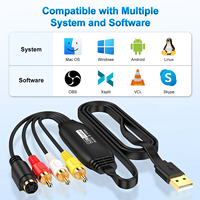 Tarjeta de Captura de Video USB con Cable de 1m, Conectores RCA y S-Video para Cámara, Grabación MP4 1080p
