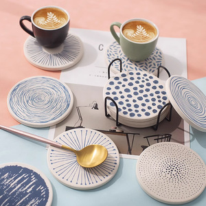 Custom Logo Printed Drink Ceramic Coaster Absorbent Quick-drying Mug Coaster for Hotel Home Bar Promotional Gift Business Party
