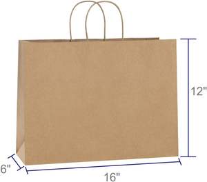 Sacs en papier kraft personnalisés multicolores à prix d'usine avec logo et corde en coton, marron et bleu - Product Image 1