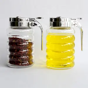 280ml Clear Glass Round Shaper Sugar Salt Oil Dispenser with Sliver Plastic Lid