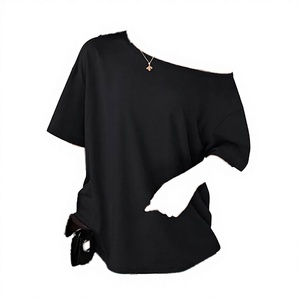 T-shirt décontracté respirant à manches courtes et épaules dénudées pour femme, coupe oversize, collection Printemps-Été 2025 - Product Image 3