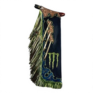 Chaps de Rodeo pour Homme en Cuir Véritable Style Western, à Longues Franges, Motif Floral Gravé à la Main, Coutures Décoratives, Fermeture à Boucle, Coupe Décontractée - Product Image 1