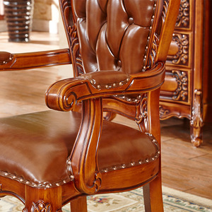 Ghế ăn lưng cao bằng gỗ tếch, tay vịn da kiểu Bắc Âu cổ điển - Product Image 2