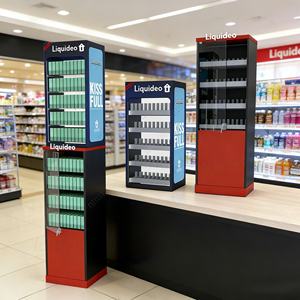 Vitrine lumineuse en bois pour cigarettes avec poussoir 2-en-1, présentoir de sol réglable et comptoir de table pour magasin de tabac - Product Image 1