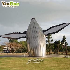 Sculpture d'animal de jardin en acier inoxydable de grande taille pour décoration extérieure, baleine - Product Image 1