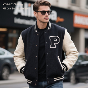 Wholesale Custom Front <b>Men's</b> Wool <b>Bomber</b> <b>Jacket</b> Thickened Stand Collar Cotton Polyester Winter <b>Varsity</b> Waterproof Eco-Friendly - Product Image 1