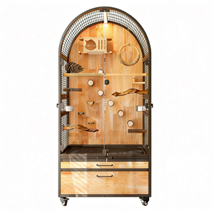 Gabbia per Pappagalli Stile Villa in Metallo e Legno, Grande e Lussuosa, Salvaspazio, per Uso Domestico, Antispruzzo con Vetro Trasparente - Product Image 1