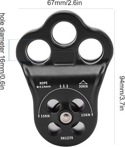 Équipement d'escalade d'arbre, poulie d'escalade à trois trous, poulie simple en aluminium haute résistance, escalade décontractée en plein air - Product Image 5