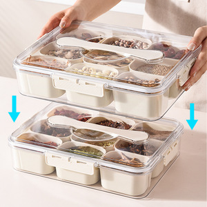 Spice Jar Nine Compartment With Spoon Moisture Proof Kitchen Storage Box Creamy White L Size - Product Image 2