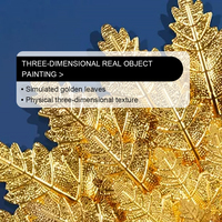 Déco murale 3D artisanale métal feuilles ginkgo, cadre massif, tenture authentique pour déco intérieure hôtel