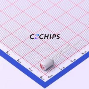 Condensador Sólido SPT1EM101D08OR, Componente de Orificio Pasante (THT), D5xL8mm 100uF 20% 25V 2mm - Product Image 1