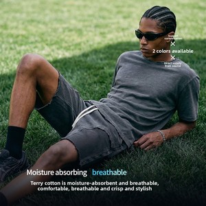 <span class=keywords><strong>Pantalones</strong></span> <span class=keywords><strong>Cortos</strong></span> de Algodón Sólido Estilo Terry 380g, Ecológicos, Holgados, con Bolsillos Laterales Desgarrados, Transpirables, con Cordón Ajustable, Casuales para <span class=keywords><strong>Hombre</strong></span> - Product Image 1