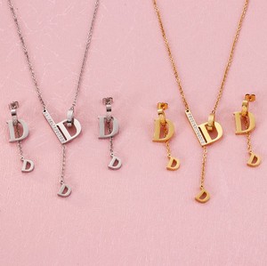 Boucles d'oreilles en acier inoxydable avec lettre D, ensembles de <span class=keywords><strong>bijoux</strong></span> épais, collier, cadeaux - Product Image 3