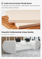 Bureau de réception de luxe utopique avec design 3D côtelé, panneau frontal ovale blanc, double poste de travail avec tiroirs de rangement