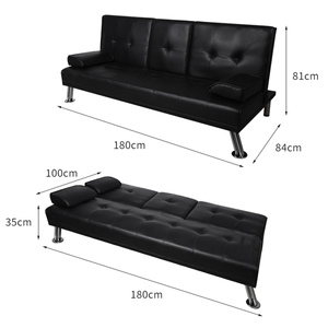Sofá <span class=keywords><strong>Cama</strong></span> Futón de Piel Sintética de 3 Plazas Más Vendido, Sofá <span class=keywords><strong>Cama</strong></span> Convertible con Reposabrazos Extraíbles, Patas de Metal y 2 Portavasos - Product Image 4