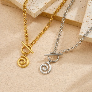 Gold Plated Stainless Steel Spiral Pendant OT Buckle Chain Necklace Geometric Design Daily Wear - Product Image 3