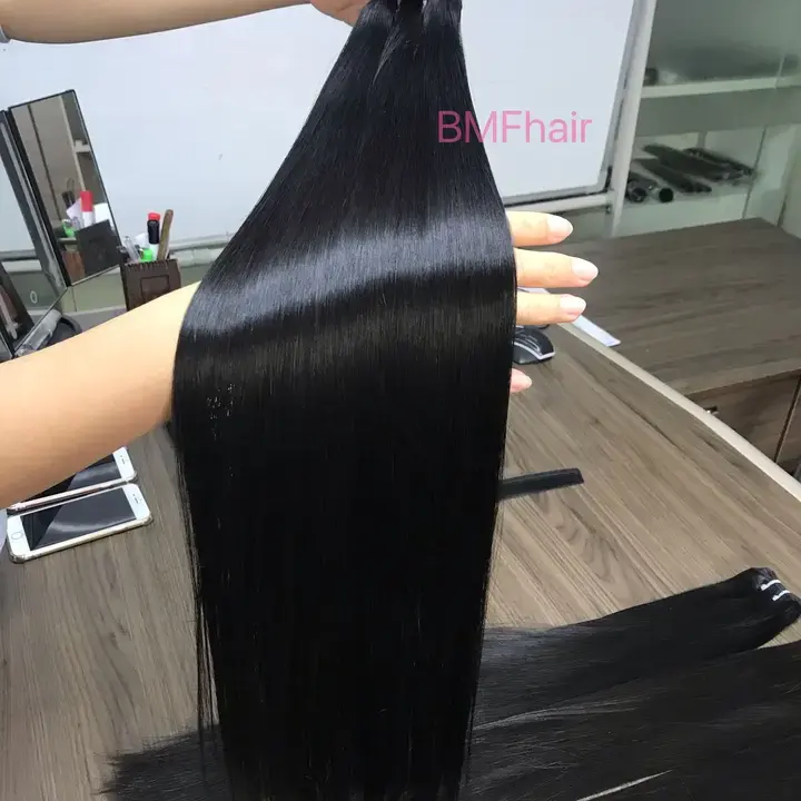 A buon mercato Raw Temple Hair Donor Indian Hair Bone Straight 12A Super Double Drawn Straight Human Hair Bundle