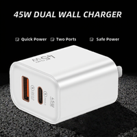 Chargeur mural USB Type-C 45W en gros pour téléphone portable et ordinateur portable avec charge rapide QC3.0 et PD 3.0, prise EU/US/UK
