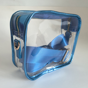 <span class=keywords><strong>Sac</strong></span> étanche <span class=keywords><strong>bleu</strong></span> messager <span class=keywords><strong>bandoulière</strong></span> épaule couleur métal doré fermeture éclair sangle réglable <span class=keywords><strong>sac</strong></span> de stade transparent jour de jeu clair - Product Image 2