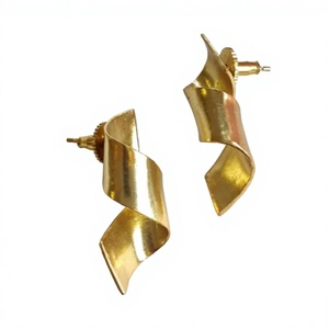 Gold Plated Brass Geometric <b>Stud</b> Earrings Unisex Trendy Fashion Jewelry - Product Image 1