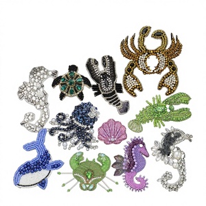 Patchs brodés faits main en 3D avec strass et perles, motifs crabe, homard, tortue, inspirés du monde marin, à coudre sur vêtements, autocollants en tissu pour DIY - Product Image 4
