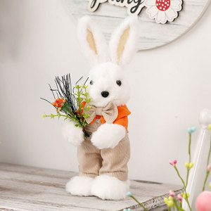 2025 nuovo Design creativo coniglio farcito simpatico coniglio peloso e morbido che tiene i Peluches ad anello di fiori per la decorazione di nozze da favola - Product Image 2