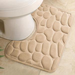 Tapis de bain en forme de U pour toilettes, motif galets en relief, en polaire corail, antidérapant, super absorbant, en mousse à mémoire de forme, pour maison et hôtel - Product Image 2