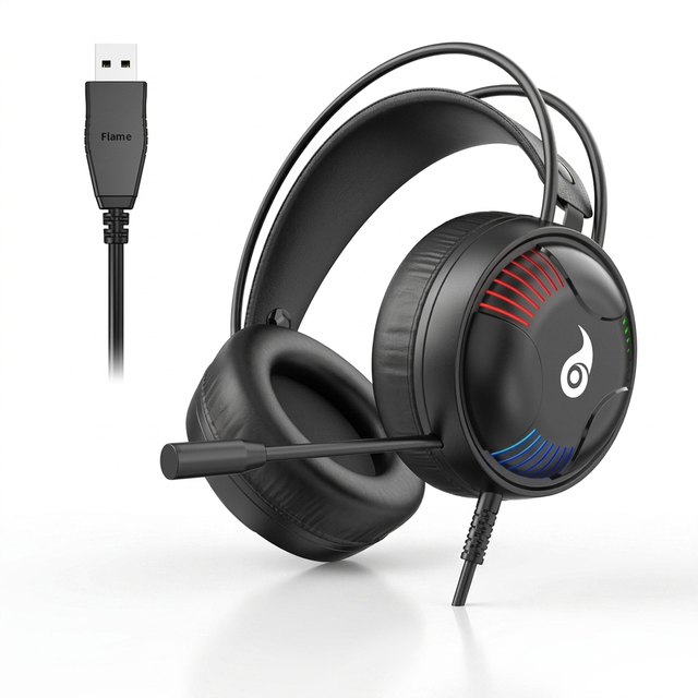 LDON X1 Wired Gaming Headset Microphone RGB LED USB Headphones for PC Laptop Desktop 7.1 Surround Sound 1.8m Cord Custom Fit