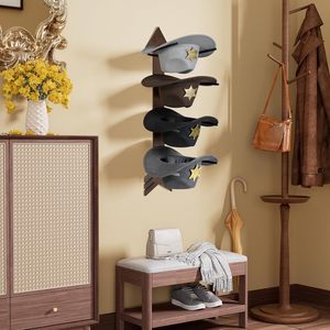 Porte-chapeau en bois de couleur naturelle moderne occidental, porte-chapeau de cowboy avec design multifonctionnel pour l'affichage dans le salon - Product Image 6
