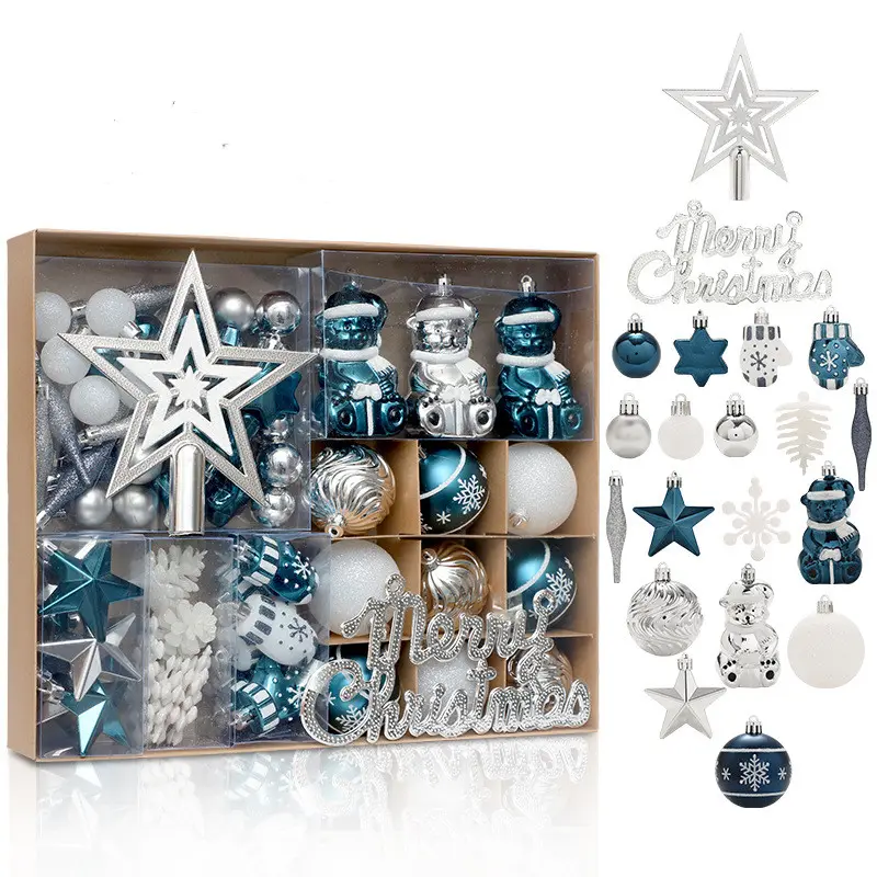 Weihnachts dekorationen gemalt blau weiß Silber Weihnachts kugel Set Baum Top Stern hängen Weihnachts baum Dekoration Anhänger