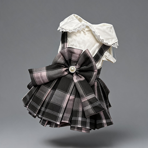 Robe de luxe élégante à carreaux JK pour animaux de compagnie, col en dentelle, jupe pour chien, grand nœud, uniforme scolaire mignon pour petits chiens et chats - Product Image 3